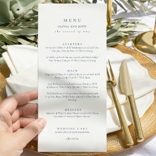 Elegante staubblaue Doppelseitige Hochzeitsschrift Menükarte
