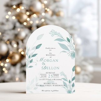 Elegante staubblaue Eukalyptus-Teal-Blumenhochzeit Einladung