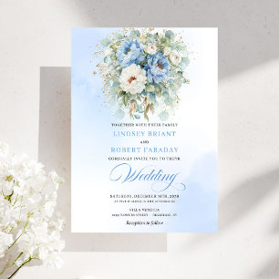 Elegante staubblaue florale digitale Hochzeitseinl Einladung