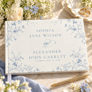 Elegante staubblaue florale Gartenhochzeit Gästebuch