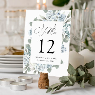 Elegante Staubblaue Florale Hochzeit Tischnummer