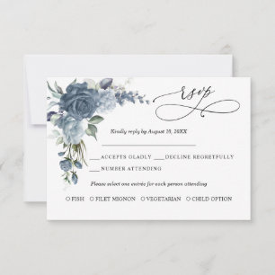 Elegante staubblaue florale Hochzeitsantwortkarte RSVP Karte