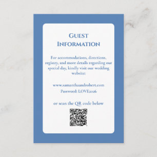 Elegante staubblaue florale Line-Art-QR-Code-Hochz Begleitkarte