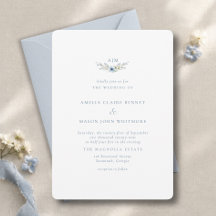 Elegante staubblaue florale Monogramm-Hochzeit