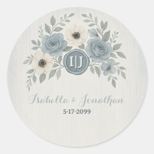 Elegante staubblaue florale Wachssiegel-Hochzeit Runder Aufkleber