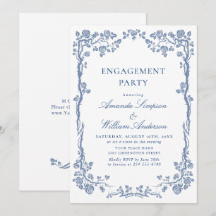 Elegante staubblaue französische Garten-HOCHZEITSP Einladung