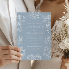 Elegante staubblaue französische Rosen Hochzeit Einladung