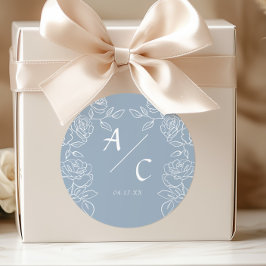 Elegante Staubblaue Französische Rosen Hochzeit Runder Aufkleber
