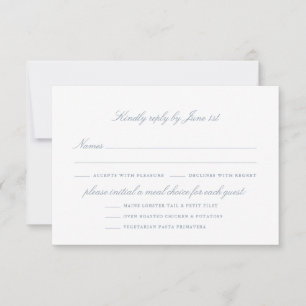 Elegante staubblaue Hochzeitsmenü-Optionen RSVP Karte