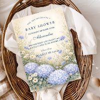 Elegante staubblaue Hortensien-Baby-Shower im Gart