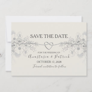 Elegante staubblaue Kalligrafie-Hochzeit Save The Date