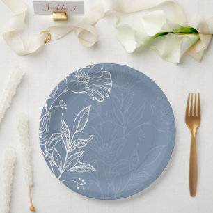 Elegante staubblaue Lilien-Hochzeits-Rundpapiersch Pappteller