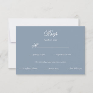 Elegante staubblaue minimalistische Hochzeitsmahlz RSVP Karte