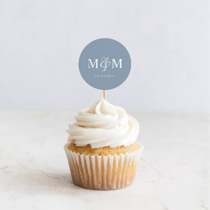 Elegante staubblaue Monogramm-Hochzeitsumschlag-Si Runder Aufkleber