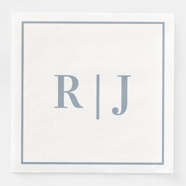 Elegante staubblaue Monogramm-Initialen Hochzeit Serviette (Vorderseite)