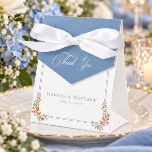 Elegante Staubblaue Pastell-Wildblumen-Wappen-Hoch Geschenkschachtel