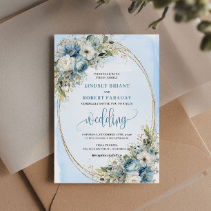Elegante Staubblaue Pfingstrose Florale Gold Glitt Einladung