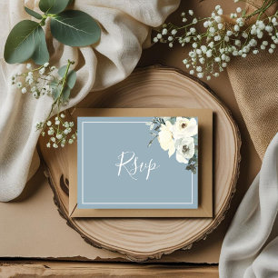 Elegante staubblaue RSVP-Postkarte mit Essensauswa Einladungspostkarte