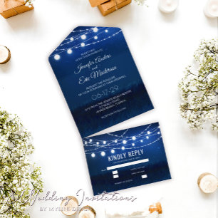 Elegante staubblaue rustikale Lichterkette für die All In One Einladung