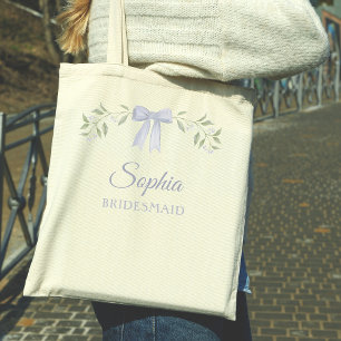 Elegante staubblaue Schleife Namens Brautjungfer V Tragetasche