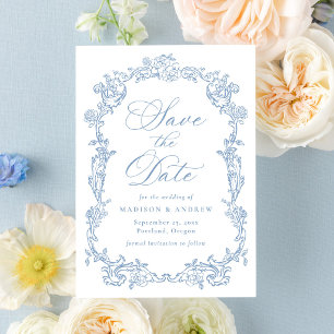 Elegante Staubblaue viktorianische Blumenrahmen-Ho Save The Date