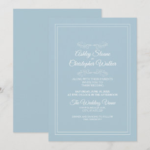 Elegante staubige himmelblaue weiße Hochzeit Einladung