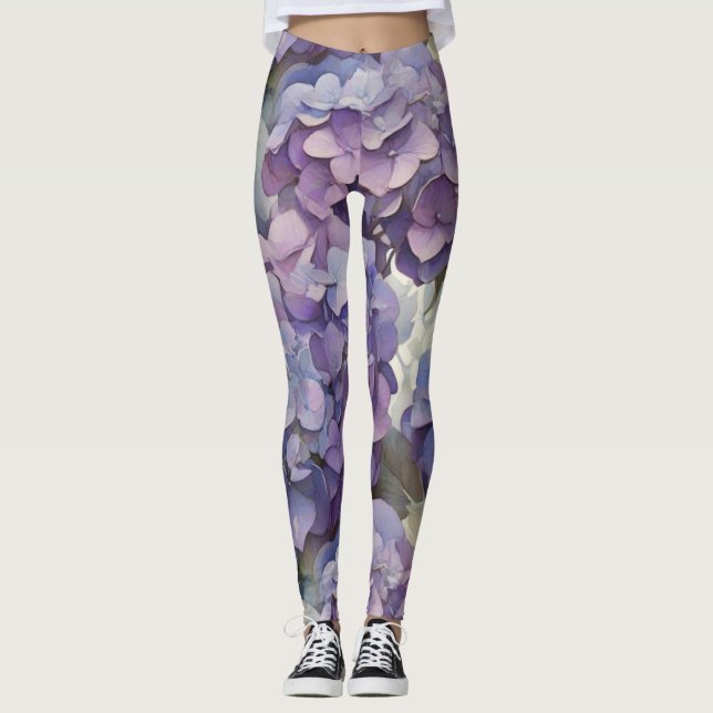 Elegante, staubige, lila Hydrangeas Leggings (Vorderseite)