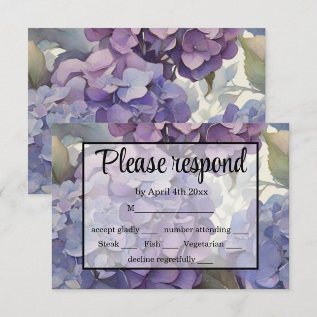Elegante, staubige, lila Hydrangeas RSVP Karte (Vorne/Hinten)