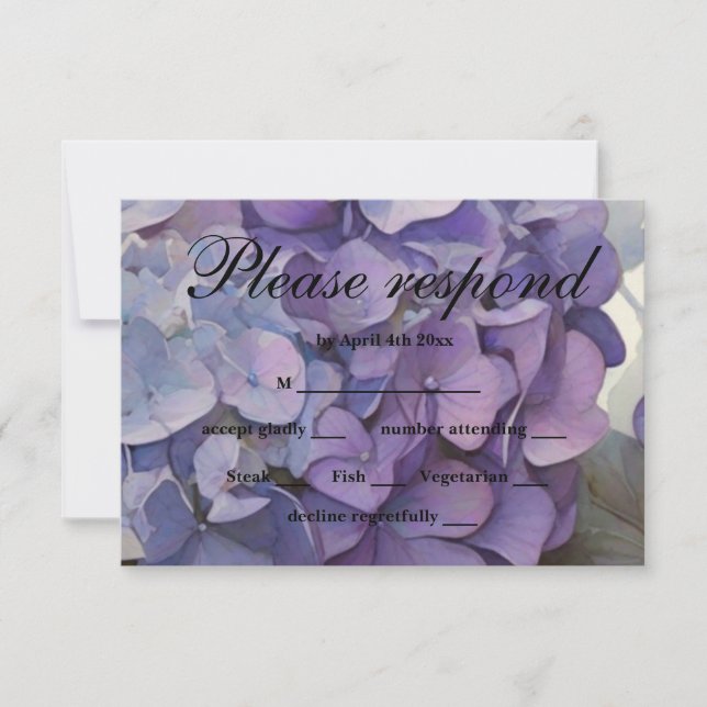 Elegante, staubige, lila Hydrangeas RSVP Karte (Vorderseite)