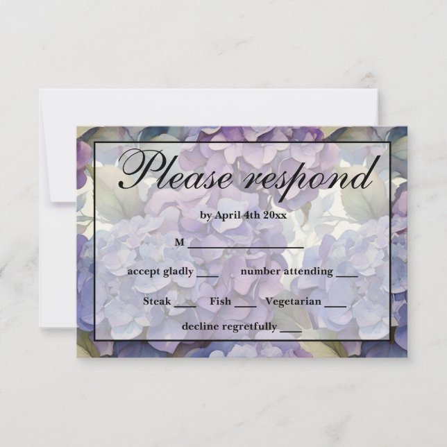 Elegante, staubige, lila Hydrangeas RSVP Karte (Vorderseite)