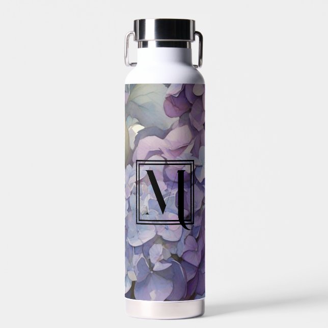 Elegante, staubige, lila Hydrangeas Trinkflasche (Vorne)