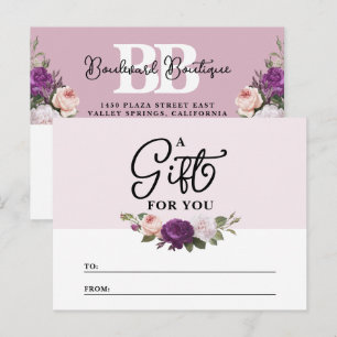 Elegante staubige Mauve-Blumen-Geschenkgutschein-K Postkarte