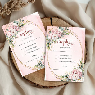 Elegante staubige rosa Eukalyptus Hochzeit RSVP Karte