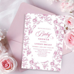 Elegante staubige rosa Toile-Rosen Baby-Einladung Einladung