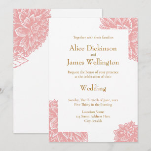 Elegante staubige rosa und goldene Blumenhochzeit Einladung