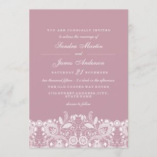 Elegante staubige rosa weiße Spitzen-Hochzeitseinl Einladung