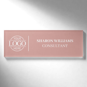 Elegante Staubige Rose Benutzerdefiniertes Logo Mi Namenschild
