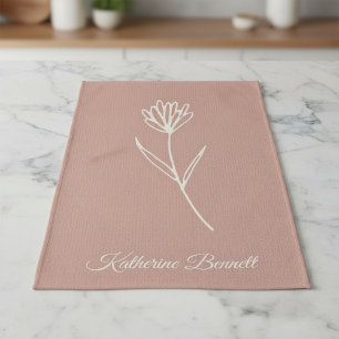 Elegante Staubige Rose Einfacher Blumenname Geschirrtuch