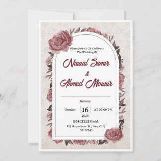Elegante staubige Rosen-Burgunder-Hochzeitseinladu Einladung