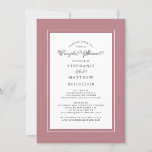 Elegante Staubige Rosenrote Hochzeitspaare Dusche Einladung