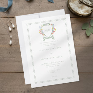 Elegante staubige Salbei-Pastell-Wildblumen-Wappen Einladung