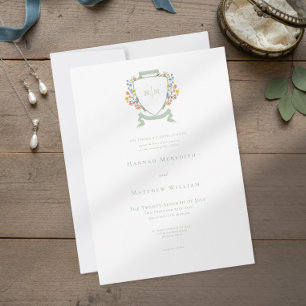 Elegante staubige Salbei-Pastell-Wildblumen-Wappen Einladung
