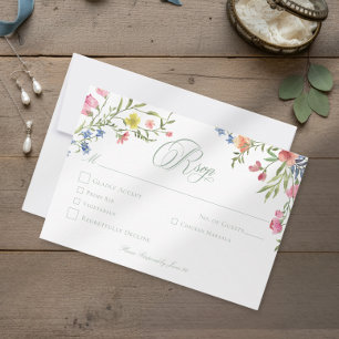 Elegante staubige Salbei-Pastell-Wildblumen-Wappen RSVP Karte