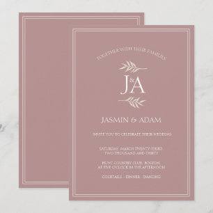 Elegante staubrosa Monogramm-Hochzeit Einladung