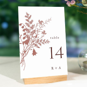 Elegante Staubrose Botanische Hochzeit Tischnummer