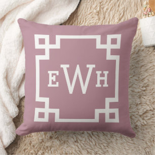 Elegante Staubrose Griechischer Schlüssel Monogram Kissen