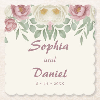 Elegante Staubrose Pfingstrose Florale Hochzeit Untersetzer