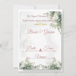Elegante Staubrose-Sage-Blumen-Hochzeitseinladung Einladung