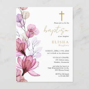 Elegante Staubrose transparente floral Tauf Einlad Postkarte