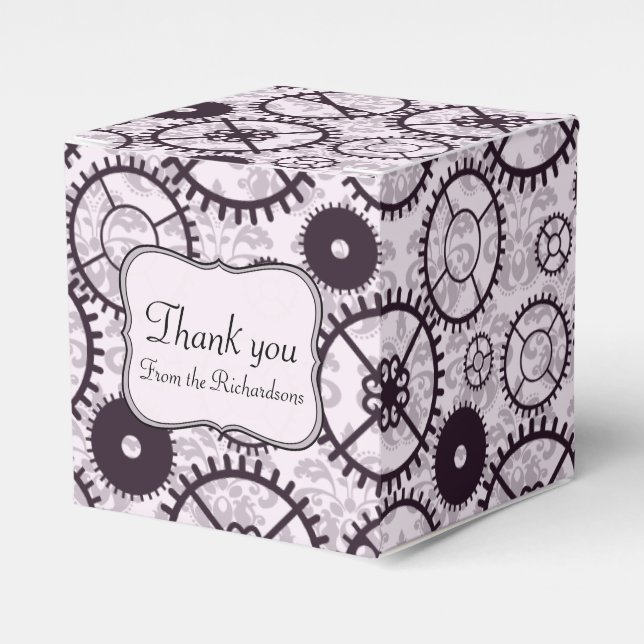 Elegante Steampunk-Uhrwerk und Damast-Muster Geschenkschachtel (Vorderseite)